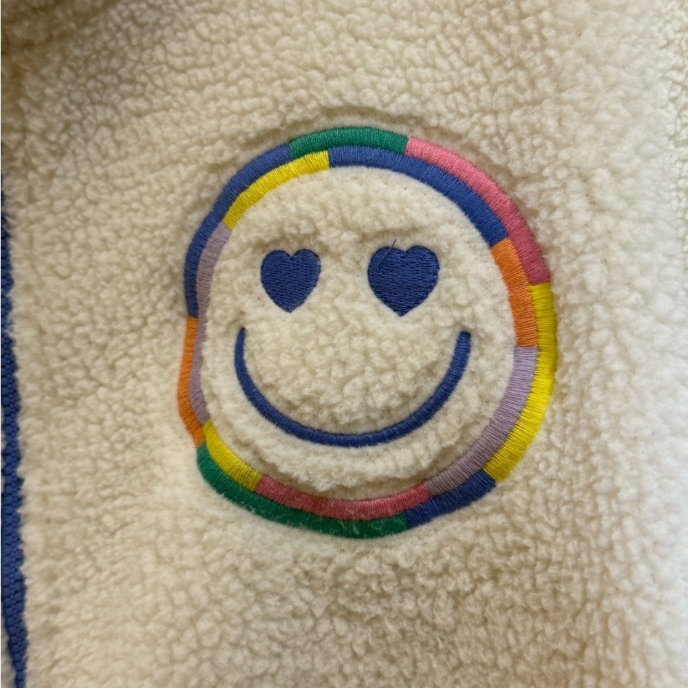 Old Navy Girls White Fleece Sherpa Jacket Embroidered Rainbow Smiley XL 14-16 - Picture 3 of 6